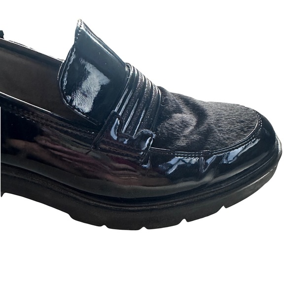 Italian Chunky Black Patent Leather Loafers with Calf Hair Upper Size 41 - Picture 4 of 8